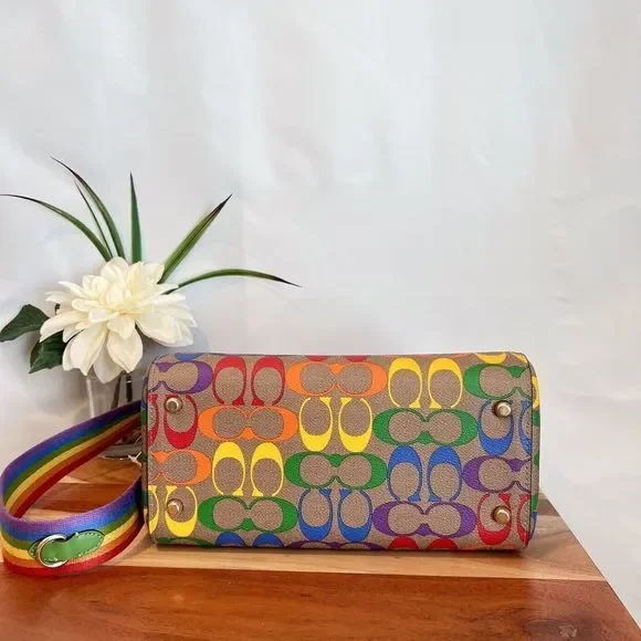 NWT Coach Rowan Satchel In Rainbow Signature Canvas - Picture 2 of 8